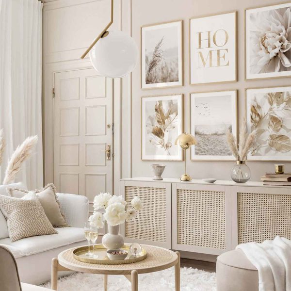 Beige Gallery Wall With Flower Posters