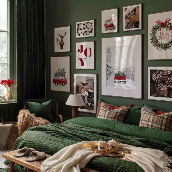 Christmas Gallery Wall With Red And Green Quotes